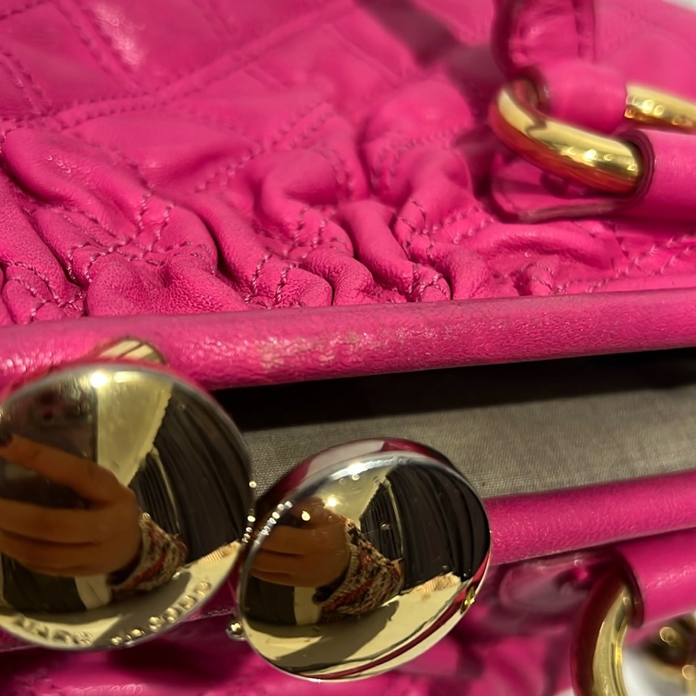 Marc Jacobs Stam Barbie pink Quilted Kiss Lock Snap Closure Satchel Purse Y2K … - Picture 4 of 12
